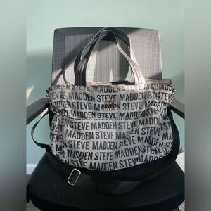 STEVE MADDEN LARGE JACQUARD LEATHER TOTE DESIGNER DIAPER BAG BLACK PAD